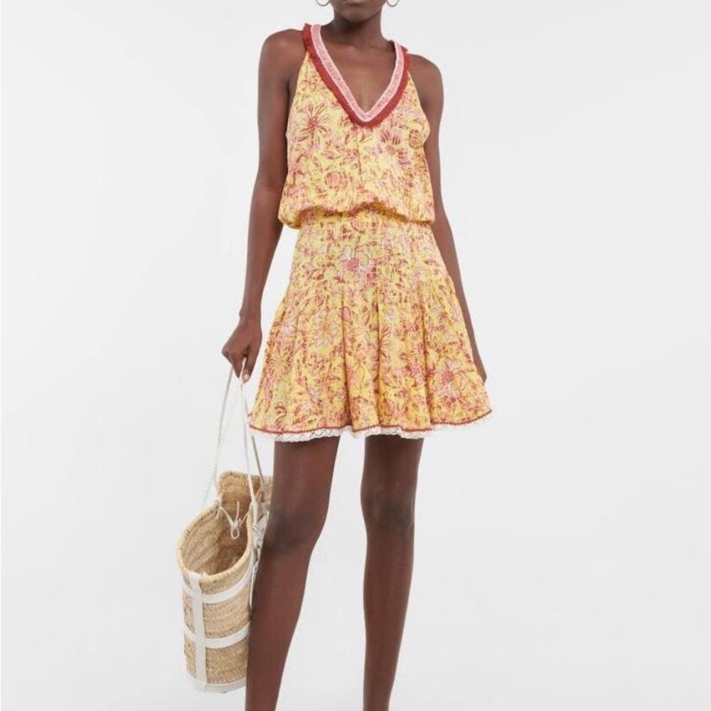 Poupette St. Barth Agathe Printed Halter Neck Mini Dress Yellow